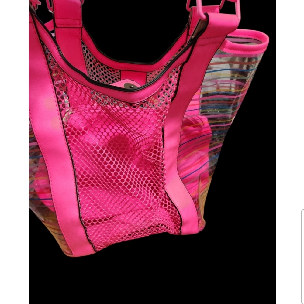 Bright Pink Clear Pvc Tote Wit Zippered Bag Liner